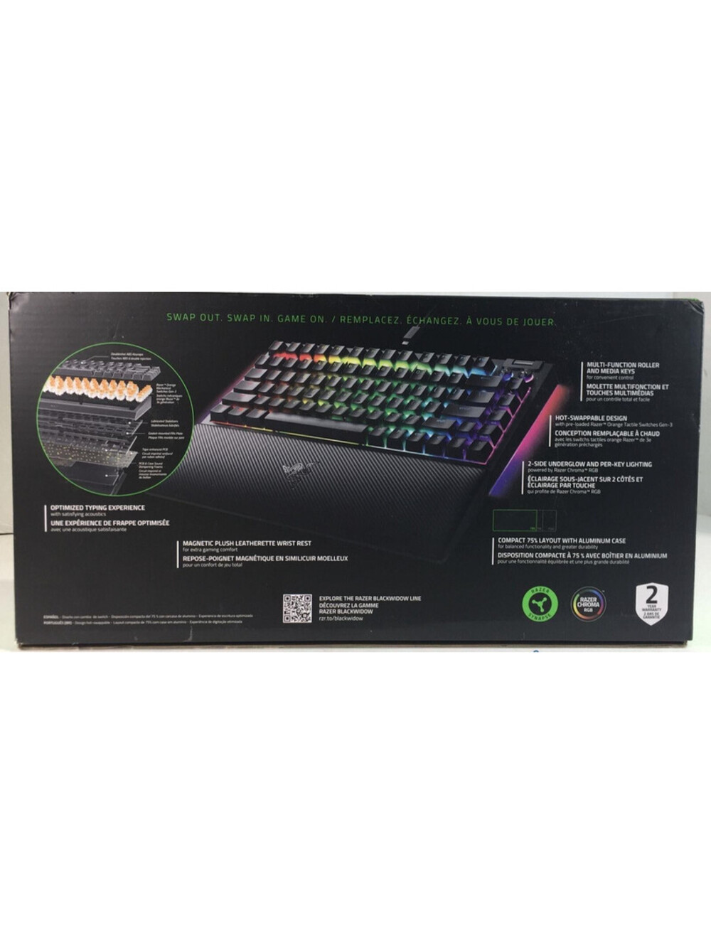 Razer Blackwidow V4 75% Hot-Swappable Mechanical Gaming Keyboard OPEN BOX - Picture 5 of 6